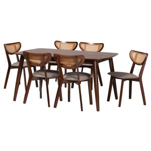 Dannell Modern Grey Fabric and Walnut Brown Finished Wood 7-Piece Dining Set