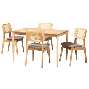 Dannon Mid-Century Grey Fabric and Natural Oak Finish Wood 5-Piece Dining Set