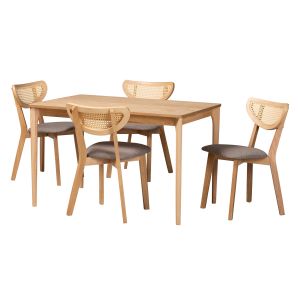 Dannell Modern Grey Fabric and Natural Oak Finished Wood 5-Piece Dining Set