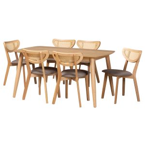 Dannell Modern Grey Fabric and Natural Oak Finished Wood 7-Piece Dining Set