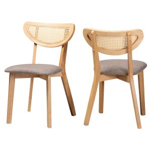 Dannell Mid-Century Modern Grey Fabric and Natural Oak Finish Wood Dining Chair