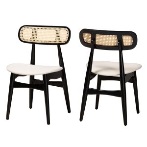 Tarana Cream Fabric and Black Finished Wood 2-Piece Dining Chair Set