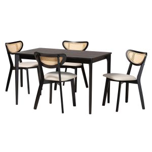 Dannell Modern Cream Fabric and Black Finished Wood 5-Piece Dining Set