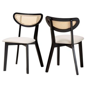 Dannell Mid-Century Modern Cream Fabric and Black Finished Wood Dining Chair