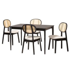 Darrion Mid-Century Modern Cream Fabric and Black Finish Wood 5-Piece Dining Set