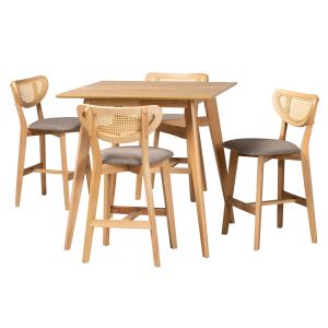 Dannell Mid-Century Grey Fabric and Natural Oak Finished Wood 5-Piece Pub Set