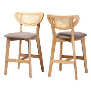 Dannell Mid-Century Grey Fabric and Natural Oak Wood 2-Piece Counter Stool Set