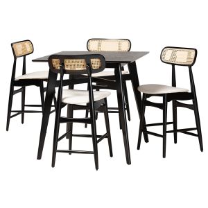 Tarana Mid-Century Modern Cream Fabric and Black Finished Wood 5-Piece Pub Set
