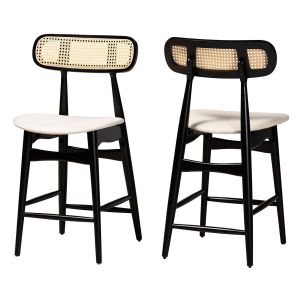 Tarana Mid-Century Cream Fabric and Black Wood 2-Piece Counter Stool Set