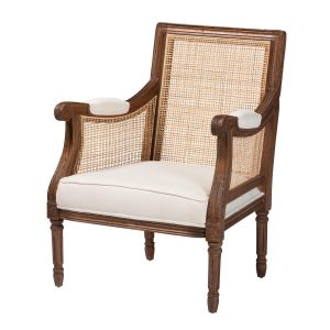 Desmond Traditional French Beige Fabric Walnut Brown Finished Wood Accent Chair