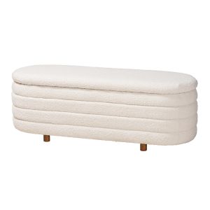 Betiana Japandi Cream Boucle Fabric and Walnut Brown Finished Wood Storage Bench
