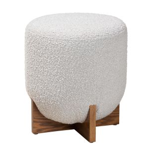 Fisk Japandi Light Grey Boucle Fabric and Walnut Brown Wood Ottoman Footstool