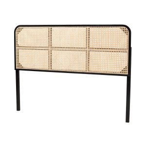 Lainer Modern Black Finished Bayur Wood and Natural Bamboo Queen Size Headboard