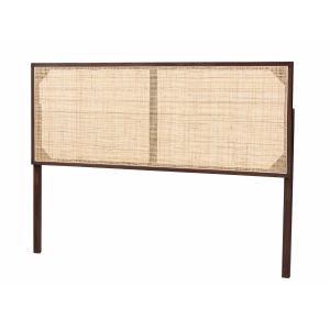 Aurelia Modern Dark Brown Finished Bayur Wood and Natural Rattan Queen Headboard