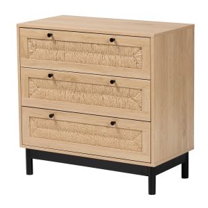 Cherelle Mid-Century Modern Light Brown and Black 3-Drawer Storage Cabinet
