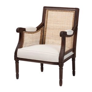 Desmond Traditional French Beige Fabric and Dark Brown Finish Wood Accent Chair