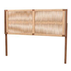 Holitz Modern Bohemian Walnut Brown Finished Bayur Wood Queen Size Headboard