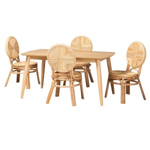 Carita Modern Bohemian Natural Brown Rattan 5-Piece Dining Set
