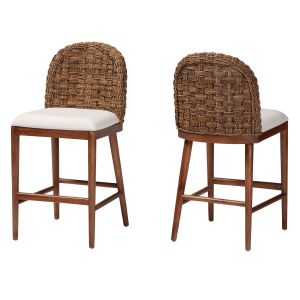Denver Bohemian Walnut Brown Finished Acacia Wood Seagrass 2-Piece Counter Stool