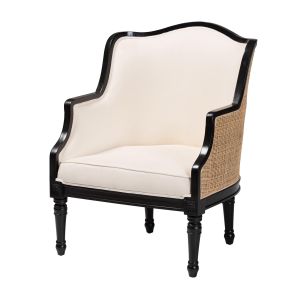 Elizette Traditional French Beige Fabric and Black Finished Wood Accent Chair