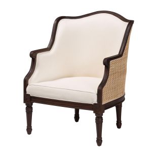 Ornella Traditional French Beige Fabric and Dark Brown Finish Wood Accent Chair