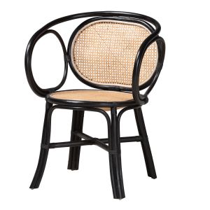 Palesa Modern Bohemian Two-Tone Black and  Natural Brown Rattan Dining Chair