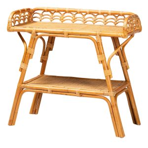 Nayana Modern Bohemian Natural Rattan 2-Tier Console Table