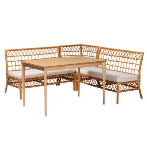 Adora Modern Bohemian Honey Rattan 4-Piece Dining Nook Set