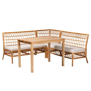 Aina Modern Bohemian Honey Rattan 4-Piece Dining Nook Set