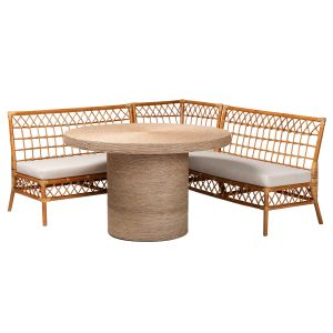 Adalina Modern Bohemian Honey Rattan 4-Piece Dining Nook Set