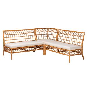 Capella Modern Bohemian Honey Rattan 3-Piece Dining Nook Banquette Set