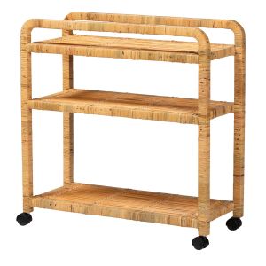 Delphine Modern Bohemian Natural Rattan Kitchen Cart