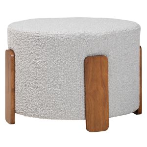 Finlay Japandi Light Grey Boucle Fabric and Walnut Brown Finished Wood Ottoman