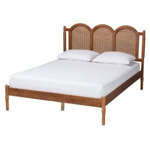 Thatcher Walnut Brown Finished Wood Queen Size Platform Bed with Woven Rattan