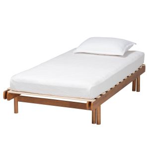 Bolivia Mid-Century Modern Walnut Brown Wood Expandable Twin to King Bed Frame