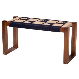 Jerilyn Two-Tone Navy Blue and Natura Brown Seagrass Acacia Wood Accent Bench