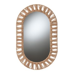 Geona Modern Bohemian Metal and Natural Brown Seagrass Accent Wall Mirror