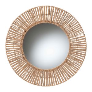 Leala Modern Bohemian Metal and Natural Brown Seagrass Accent Wall Mirror