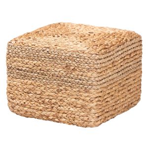 Marella Modern Bohemian Natural Brown Seagrass Accent Footstool