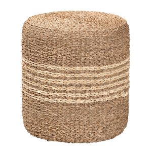 Wickham Modern Bohemian Natural Brown Seagrass Ottoman Footstool