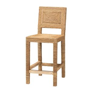 Anfield Modern Bohemian Natural Seagrass and Mahogany Wood Counter Stool