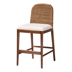 Nadim Modern Bohemian Seagrass and Acacia Wood Counter Stool