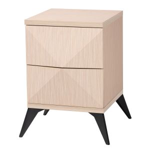 Draper MidCentury Modern Two-Tone Light Brown and Black Wood 2-Drawer Nightstand
