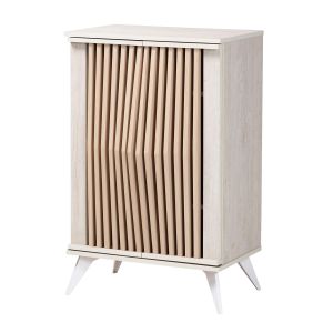 Simona Mid-Century Transitional Light Grey and Brown Wood 2-Door Storage Cabinet