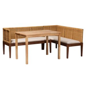 Tabanan Natural Brown Rattan and Brown Acacia Wood 3-Piece Dining Nook set
