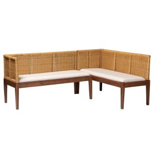 Tabanan Nautral Brown Rattan Brown Acacia Wood 2-Piece Dining Nook Banquette Set
