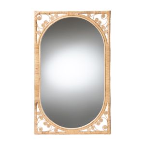 Isley Modern Bohemian Natural Brown Rattan Accent Wall Mirror