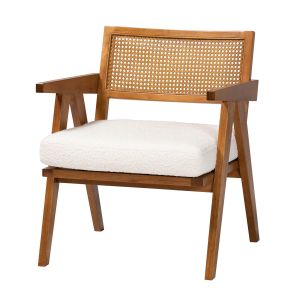 Jetsam Japandi Cream Boucle Fabric and Walnut Brown Finished Wood Arm Chair