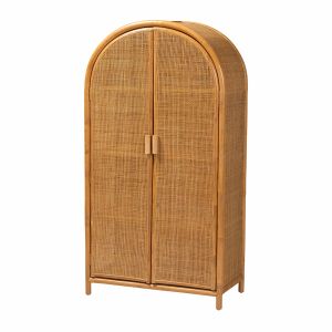 Paloma Modern Bohemian Light Honey Rattan Large Storage Cabinet