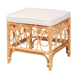 Ibiza Modern bohemian Natural Brown Rattan Footstool
